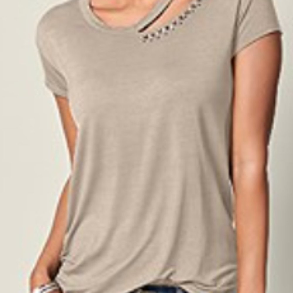 Venus Embellished Cut Out Top-Taupe